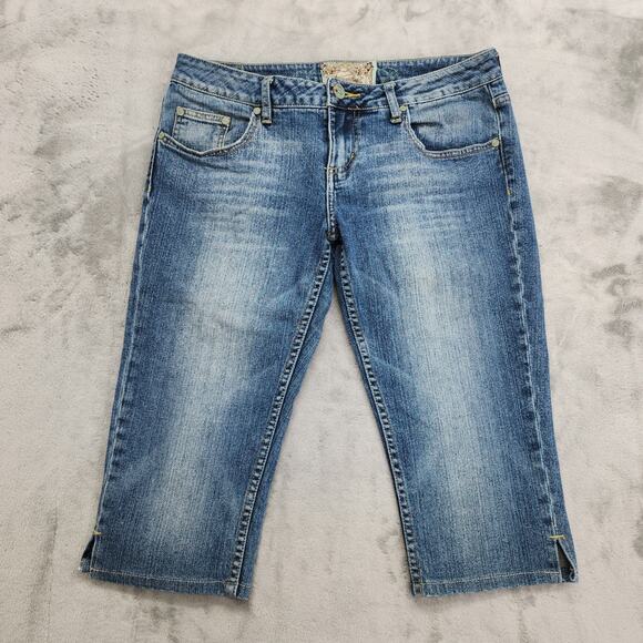 American Rag Denim - Vintage Y2K American Rag Jean Womens 9 Juniors Blue Low Rise Capri Side Slit Hem